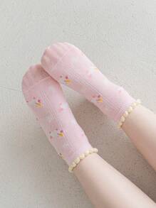 5 Pairs Girls Unicorn Print Socks, Pink, Suitable For Autumn/Winter, All Seasons, For Ages 1-3, 4-7, 8-11, 11-14