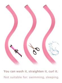 10片彩色夹式接发，20英寸直发合成假发，适用于万圣节装扮、圣诞节、派对、音乐节、新年礼物，女士（红色） - 玫紅色 - 查看 4