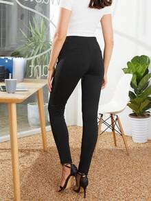 Slant Pocket Skinny Pants - Black - View 5