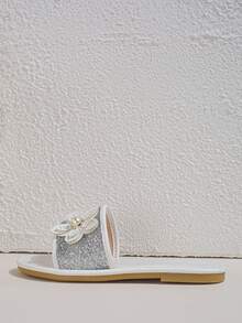 Chicas Chanclas flor & con diseño de perla artificial antideslizante para exterior - Plateado - Ver 3