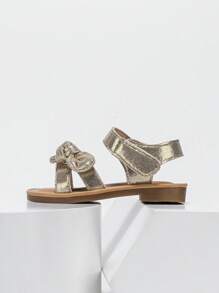 Girls Bow Decor Hook-and-loop Fastener Ankle Strap Sandals For Summer - Gold - View 4