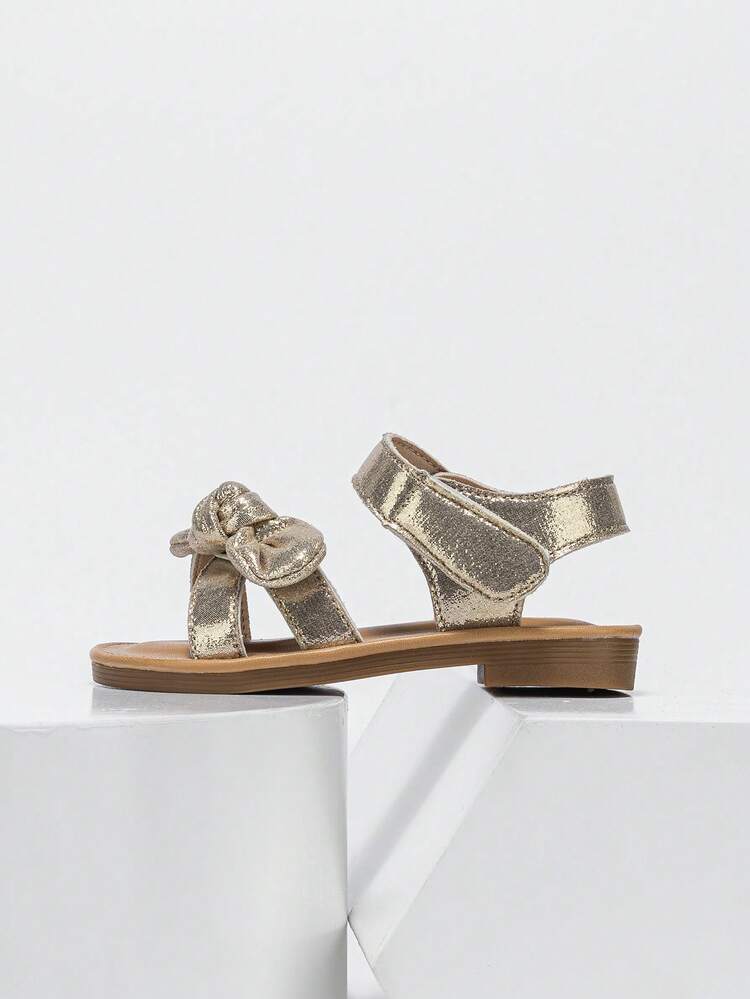 Girls Bow Decor Hook-and-loop Fastener Ankle Strap Sandals For Summer - Gold - View 4
