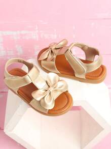 儿童银色平底凉鞋，女童露趾凉鞋，幼儿女童凉鞋 - 金色 - 查看 1