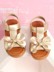 儿童银色平底凉鞋，女童露趾凉鞋，幼儿女童凉鞋 - 金色 - 查看 2