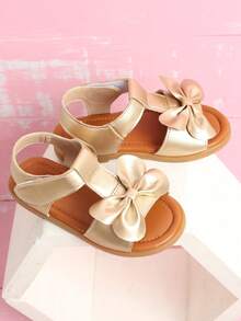 儿童银色平底凉鞋，女童露趾凉鞋，幼儿女童凉鞋 - 金色 - 查看 3