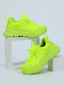 Giày Chunky Mềm Mại Thoáng Khí Màu Xanh Huỳnh Quang Thoải Mái Để Đi Làm, Đi Học, Đi Bộ (unisex) - màu xanh lá - Xem 3