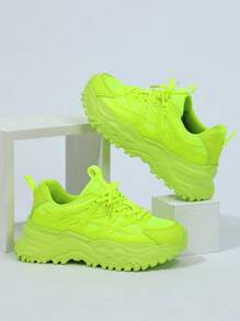 Giày Chunky Mềm Mại Thoáng Khí Màu Xanh Huỳnh Quang Thoải Mái Để Đi Làm, Đi Học, Đi Bộ (unisex) - màu xanh lá - Xem 4