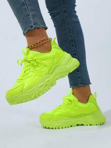 Giày Chunky Mềm Mại Thoáng Khí Màu Xanh Huỳnh Quang Thoải Mái Để Đi Làm, Đi Học, Đi Bộ (unisex) - màu xanh lá - Xem 5