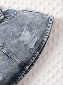 嬰兒破洞斜口袋腰帶半身裙 - 藍色 - 查看 4