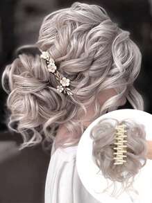Short Curly Synthetic Hair Bun - Grey - View 1