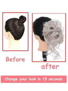 Short Curly Synthetic Hair Bun - Grey - View 5