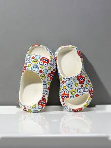 Chicos con estampado de dibujos animados y letra para verano - Blanco - Ver 1