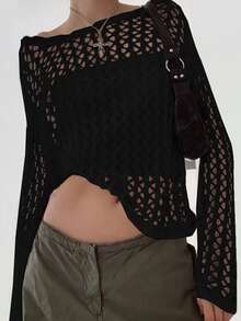 Solid Hollow Out Crop Top Without Bandeau - Black - View 1