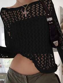 Solid Hollow Out Crop Top Without Bandeau - Black - View 3