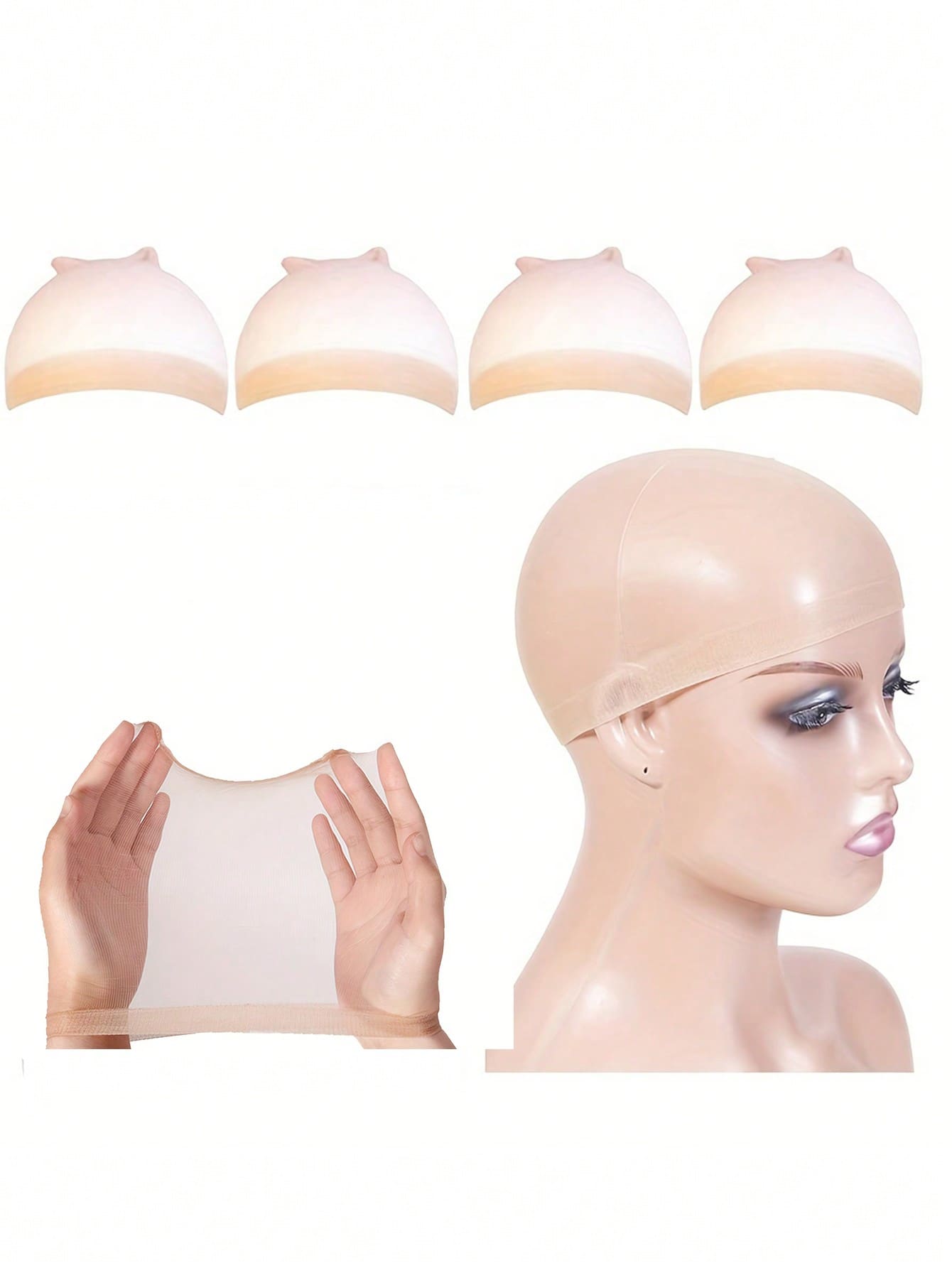 2包HD假髮帽，適用於前蕾絲假髮，彈性中號尼龍長筒襪帽，彈性假髮帽，透氣 - 卡其色 - 查看 1