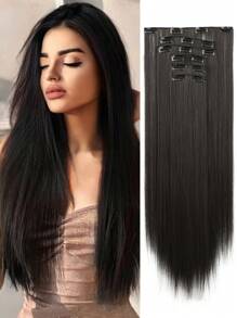 6 cái kẹp trong phần mở rộng tóc tổng hợp dài thẳng - Cà phê nâu - Xem 1