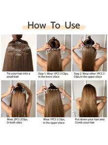 6 cái kẹp trong phần mở rộng tóc tổng hợp dài thẳng - Cà phê nâu - Xem 8