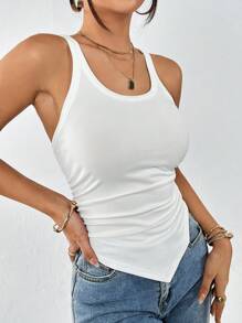 Aveloria Affinna Solid Ruched Hanky Hem Tank Top