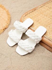 女孩編織設計雙帶涼拖適合夏天 - 白色 - 查看 1