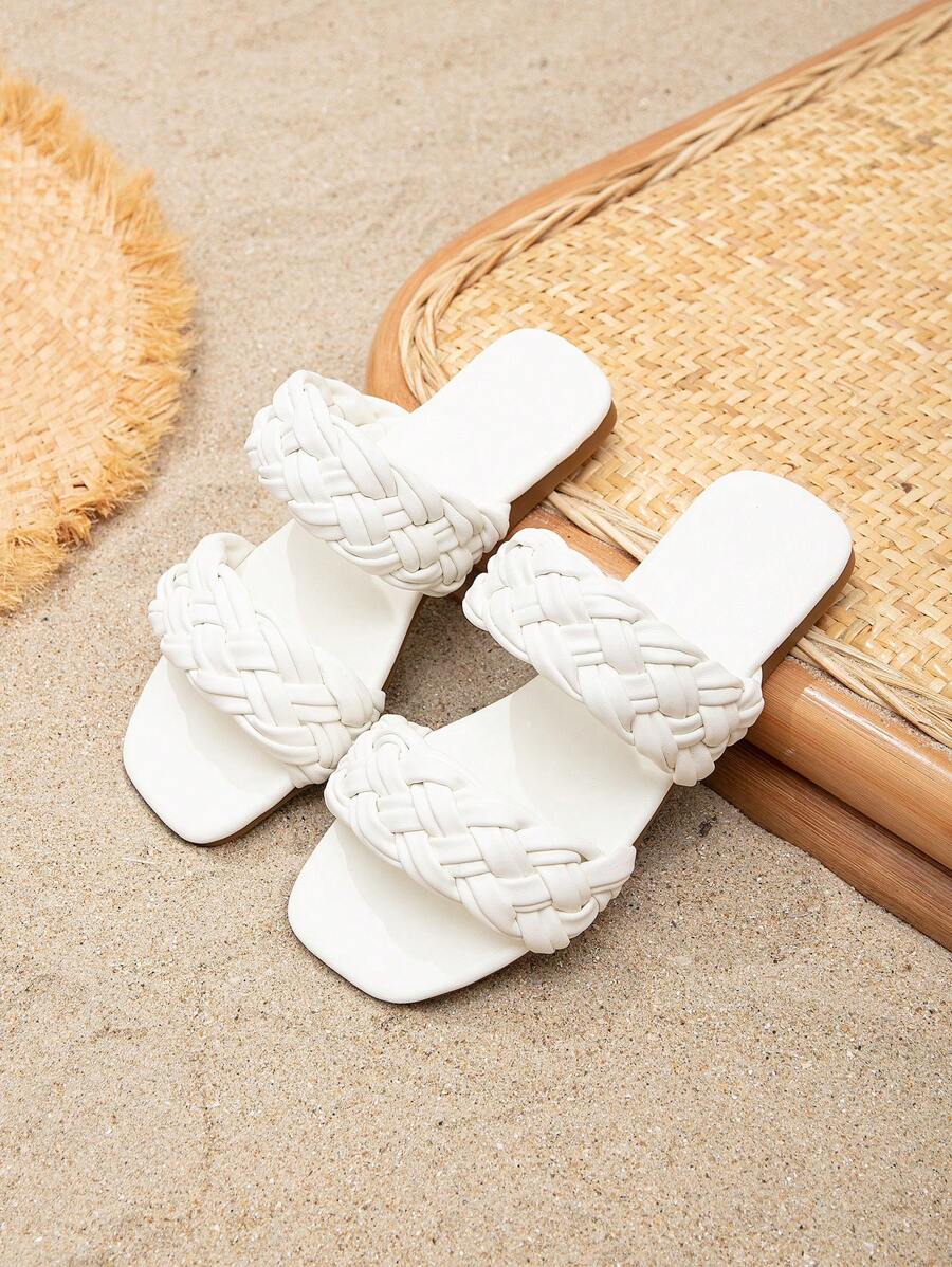 女孩編織設計雙帶涼拖適合夏天 - 白色 - 查看 1