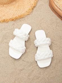 女孩編織設計雙帶涼拖適合夏天 - 白色 - 查看 2