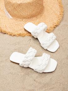 女孩編織設計雙帶涼拖適合夏天 - 白色 - 查看 3
