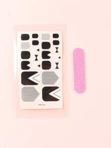 Diseño sólido, pegatinas para uñas de los pies a rayas con líneas blancas y negras y 1 lima de uñas, 1 hoja de tiras de esmalte de uñas, kits de manicura para mujeres y niñas - Multicolor - Ver 2