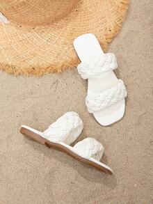 女孩編織設計雙帶涼拖適合夏天 - 白色 - 查看 5