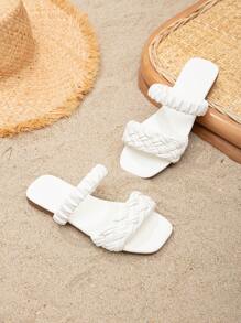 Girls Braided Design Double Strap Slide Sandals For Summer - White - View 5
