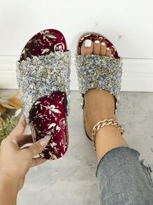 roulvxiang 2023 年新款高档天鹅绒面料海滩珍珠女士凉鞋，适合休闲街头和家居穿着 - 白色 - 查看 2