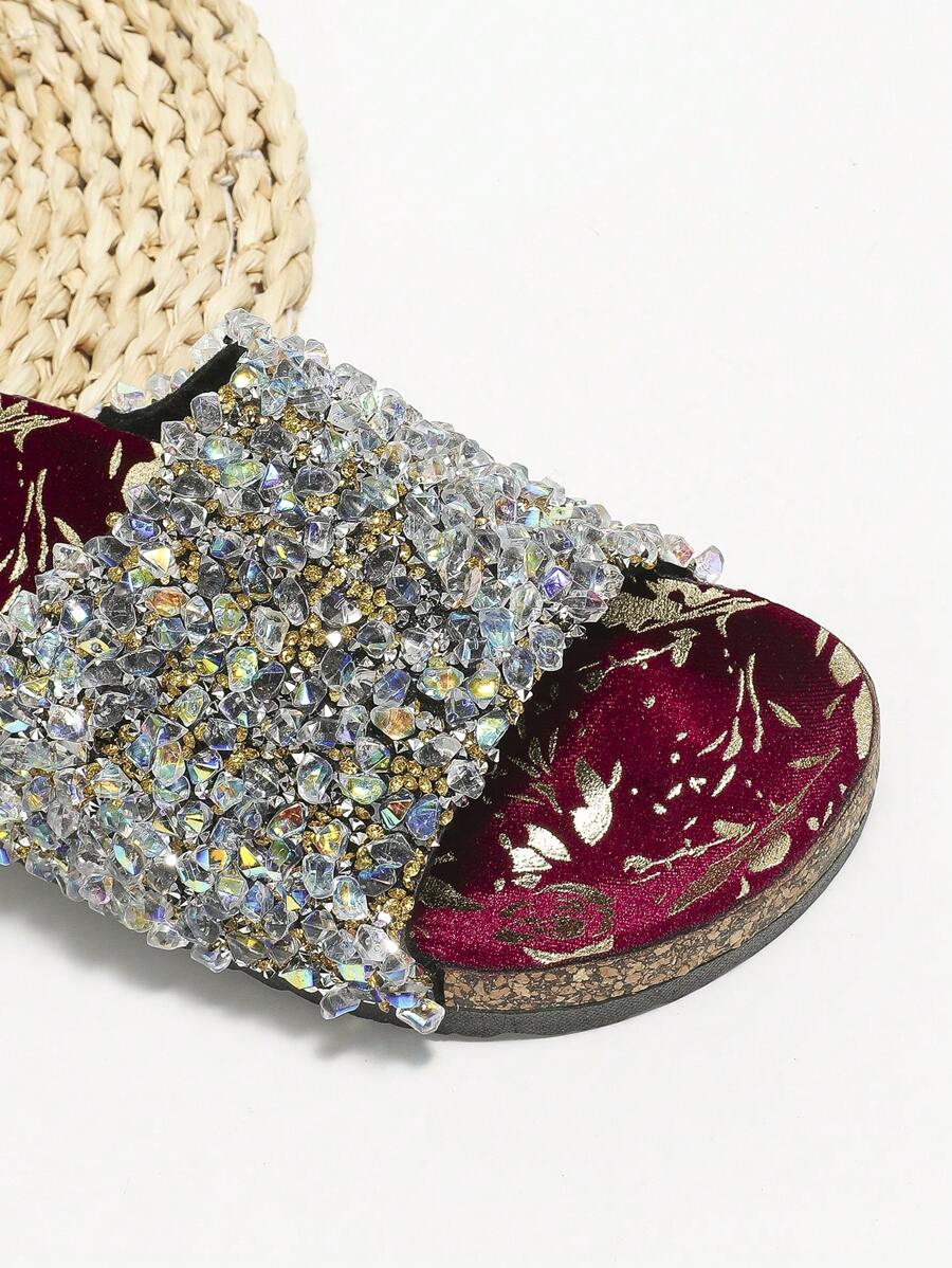 roulvxiang 2023 年新款高档天鹅绒面料海滩珍珠女士凉鞋，适合休闲街头和家居穿着 - 白色 - 查看 1