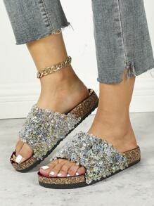 roulvxiang 2023 年新款高档天鹅绒面料海滩珍珠女士凉鞋，适合休闲街头和家居穿着 - 白色 - 查看 5