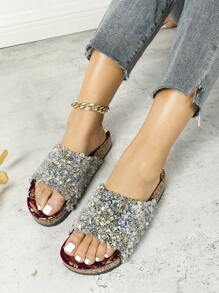 roulvxiang 2023 年新款高档天鹅绒面料海滩珍珠女士凉鞋，适合休闲街头和家居穿着 - 白色 - 查看 6