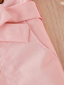 Baby Cartoon Embroidery Button Front Belted Romper & Hat - Pink - View 7