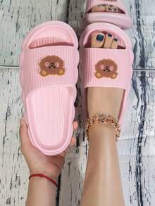 新款个性化卡通按摩拖鞋，室内/室外防滑女士拖鞋 - 粉色 - 查看 2