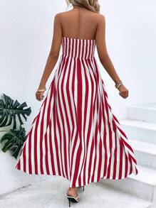 SHEIN VCAY Vertical Striped Tube Dress - Red and White - View 2