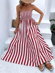 SHEIN VCAY Vertical Striped Tube Dress - Red and White - View 5