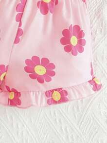 嬰兒印花T恤&荷葉邊短褲 - 粉色 - 查看 4