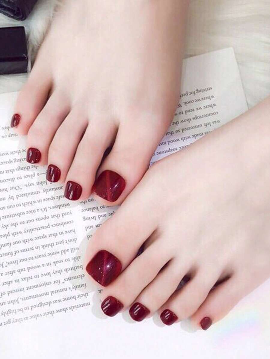 1 hoja de pegatinas artísticas para uñas de los pies, color rojo oscuro, con acabado brillante y 1 lima de uñas, cubierta completa para esmalte de uñas, diseño de uñas para mujeres y niñas - Multicolor - Ver 1