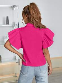 Chiquease 蝴蝶袖前紐扣襯衫 - 玫紅色 - 查看 2