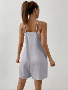 SHEIN EZwear 雙口袋吊帶連體短褲 - 灰色 - 查看 2