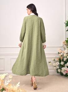 Al Najma Contrast Collar Open Front Abaya