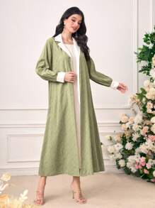 Al Najma Contrast Collar Open Front Abaya