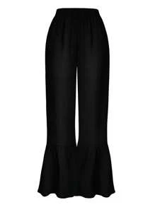 SHEIN LUNE Quần Plus Size Viên lá sen màu trơn Thanh lịch - màu đen - Xem 2