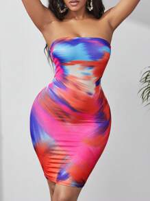 Slaydiva 紮染抹胸緊身連衣裙 - 彩色 - 查看 1