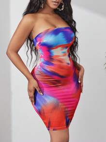 Slaydiva 紮染抹胸緊身連衣裙 - 彩色 - 查看 7