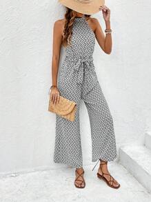 SHEIN Frenchy 滿版印花腰帶繞頸連體褲 - 黑與白 - 查看 6