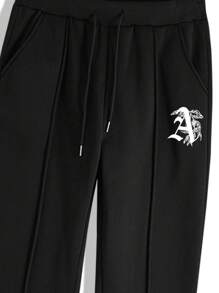 Manfinity EMRG Men Letter Graphic Drawstring Waist Sweatpants - Black - View 5