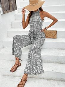 SHEIN Frenchy 滿版印花腰帶繞頸連體褲 - 黑與白 - 查看 7