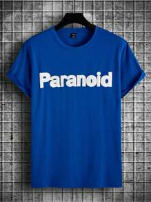 Manfinity Hypemode 男士字母圖案落肩T恤 - 藍色 - 查看 3